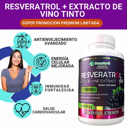 RESVERATROL PLUS™- RENUEVA TU VITALIDAD Y JUVENTUD.